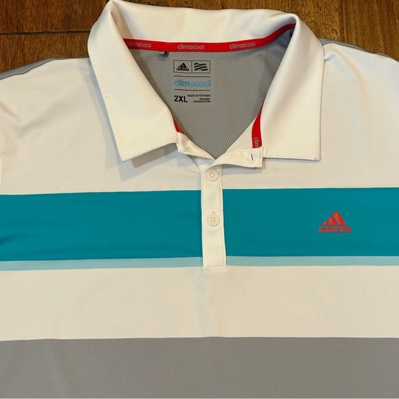 Men's‎ Adidas ClimaCool Stretch Fabric Grey, Turquoise, & White Polo 2XL - Picture 1 of 8